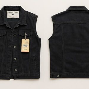 Unisex Sleeveless Black Denim Vest – Comfort Denim – Size M (New with Tag)